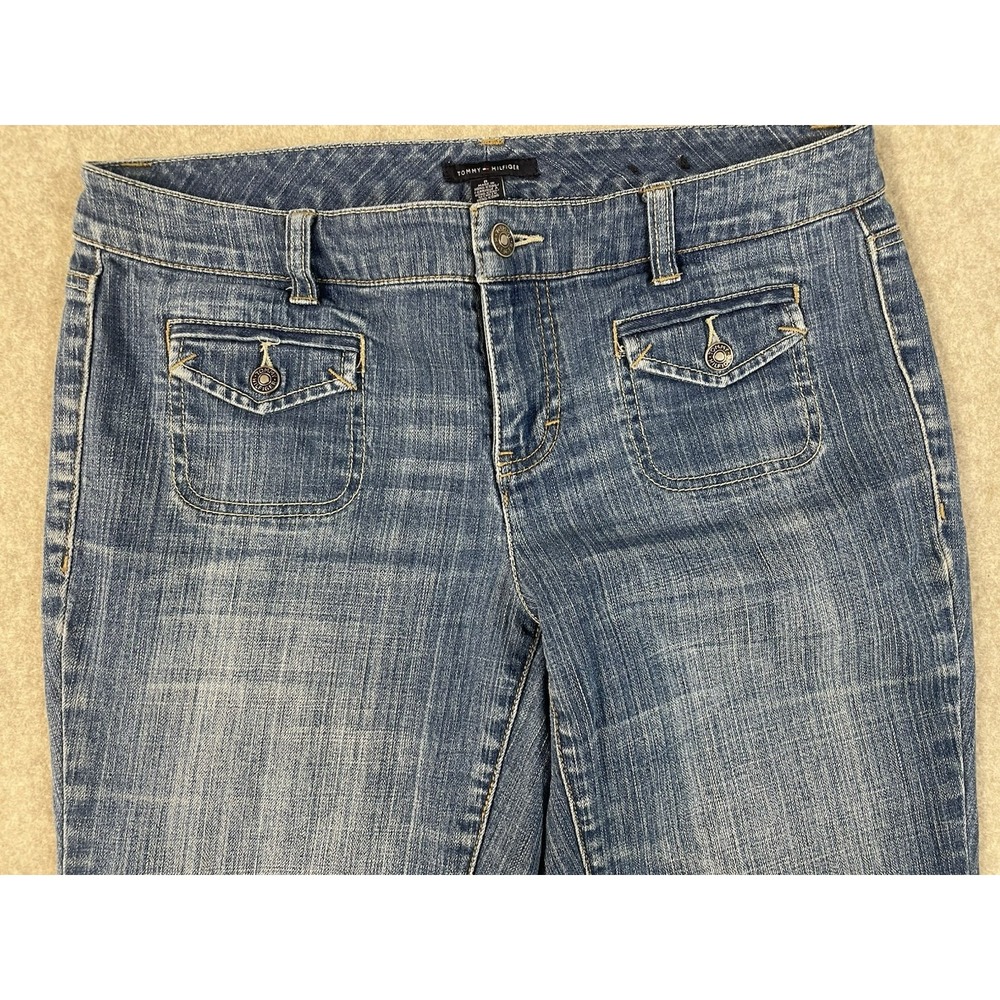 Tommy Hilfiger Denim Capris Size 8 Cuffed Bottom Front Button Pockets - Picture 2 of 10
